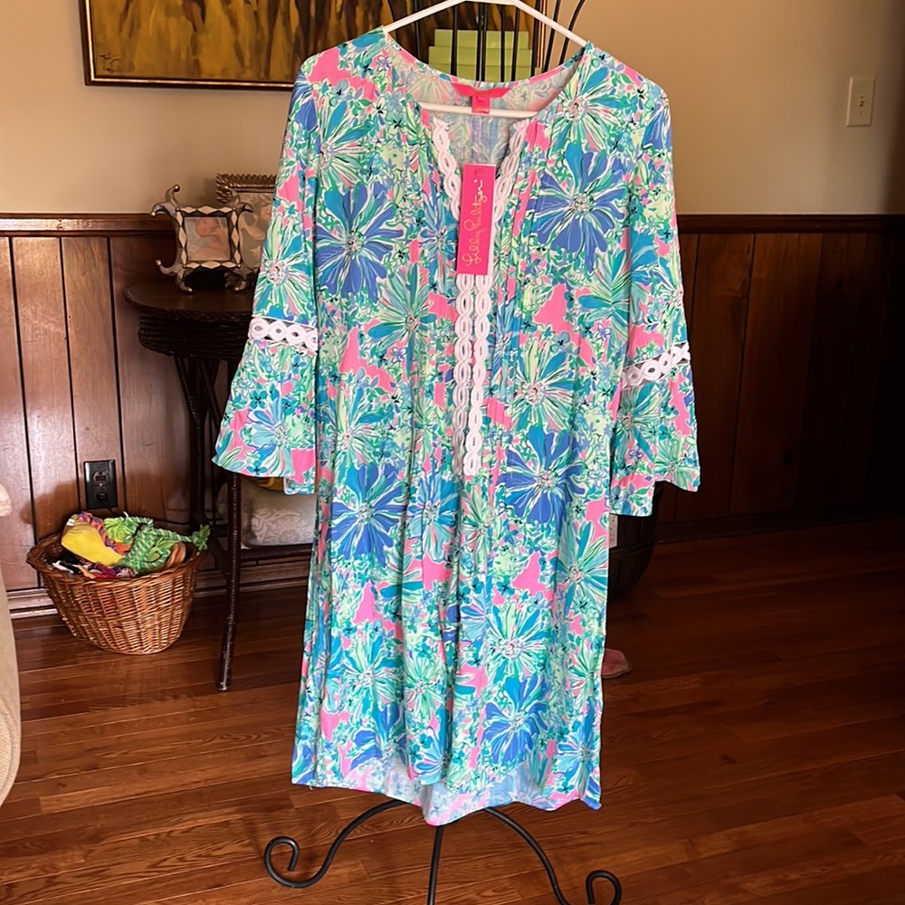 Lily Pulitzer Hollie 3/4 Sleeve Tunic Dress, Soleil Pink Good Hare Day